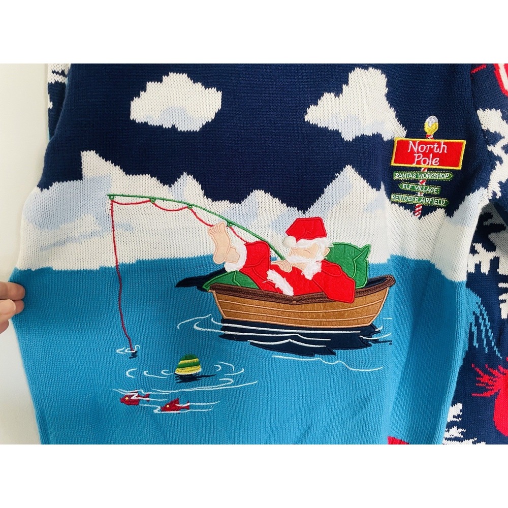 Blizzard Bay Ugly Christmas Sweater. Santa. Fishing. Size Small. Holiday. - Picture 2 of 11